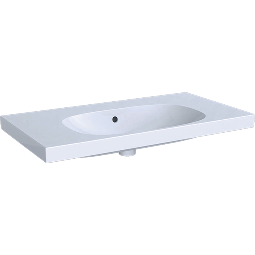 Immagine di Geberit ACANTO lavabo L.90 cm, senza foro per rubinetteria, con troppopieno e piano d'appoggio, colore bianco finitura lucido 500.624.01.2