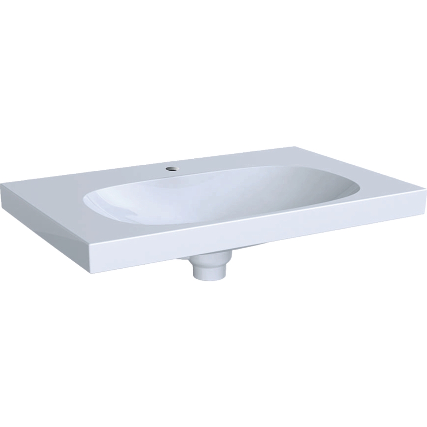 Immagine di Geberit ACANTO lavabo L.75 cm con foro rubinetteria, piano d'appoggio troppopieno nascosto e tappo per piletta, colore bianco finitura KeraTect 500.630.01.8