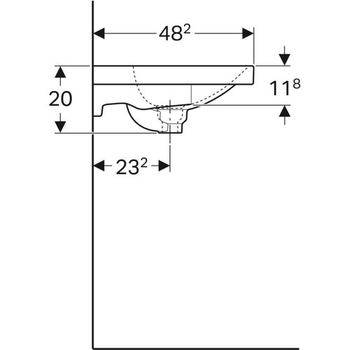 Immagine di Geberit ACANTO lavabo L.60 cm con foro rubinetteria, troppopieno nascosto e tappo per piletta, colore bianco finitura lucido 500.629.01.2
