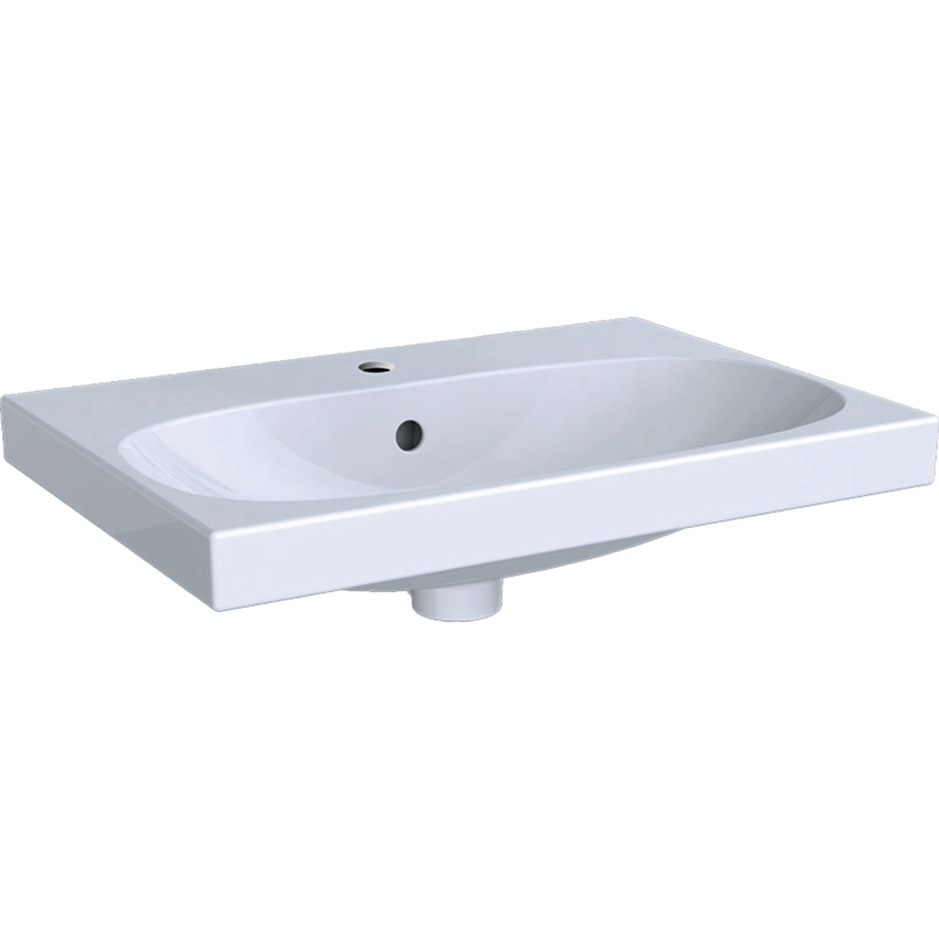 Immagine di Geberit ACANTO lavabo compatto L.90 cm, senza foro rubinetteria, con troppopieno e piano d'appoggio, colore bianco finitura KeraTect 500.634.01.8