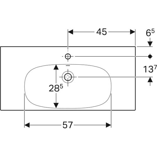 Immagine di Geberit ACANTO lavabo compatto L.90 cm, con foro rubinetteria, troppopieno e piano d'appoggio, colore bianco finitura lucido 500.633.01.2