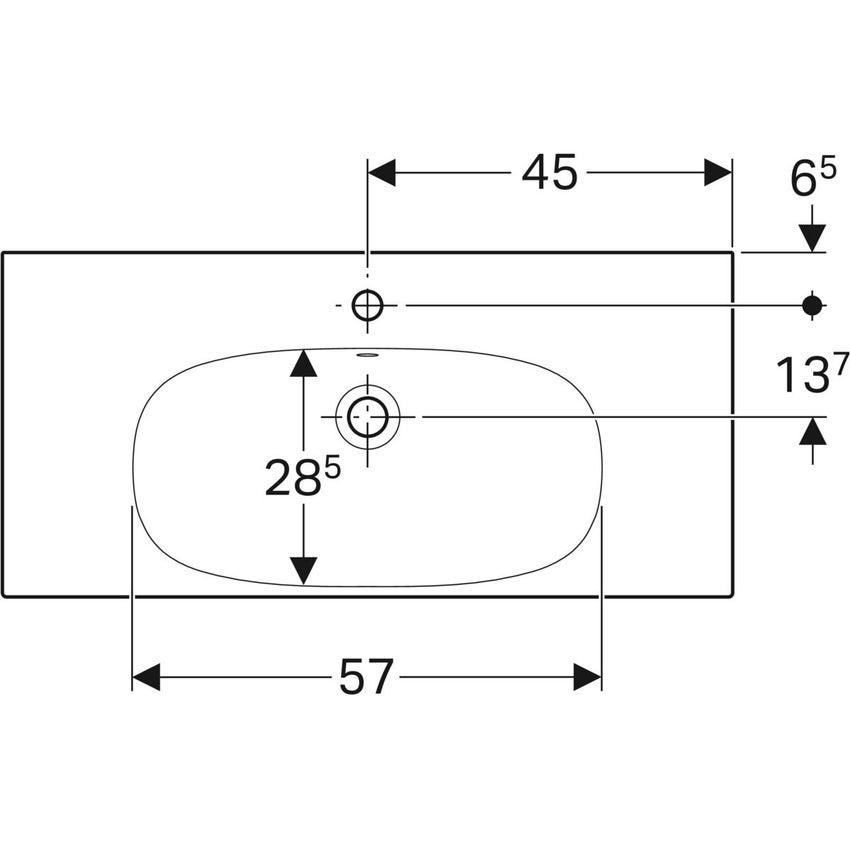 Immagine di Geberit ACANTO lavabo compatto L.90 cm, con foro rubinetteria, troppopieno e piano d'appoggio, colore bianco finitura lucido 500.633.01.2