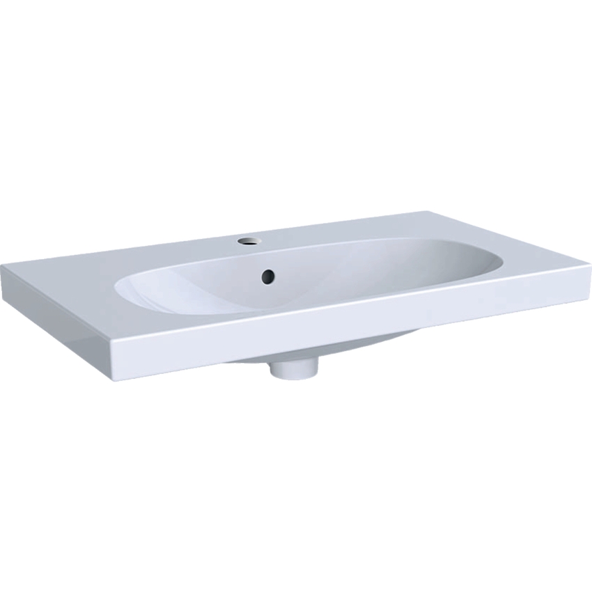 Immagine di Geberit ACANTO lavabo compatto L.75 cm, con foro rubinetteria, troppopieno e piano d'appoggio, colore bianco finitura lucido 500.632.01.2