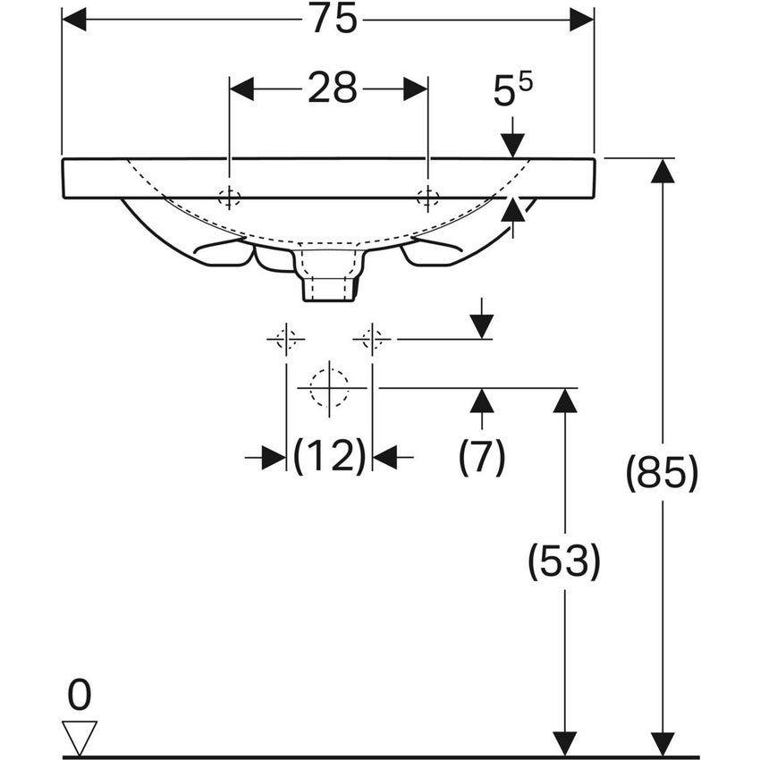 Immagine di Geberit ACANTO lavabo compatto L.75 cm, con foro rubinetteria, troppopieno e piano d'appoggio, colore bianco finitura lucido 500.632.01.2