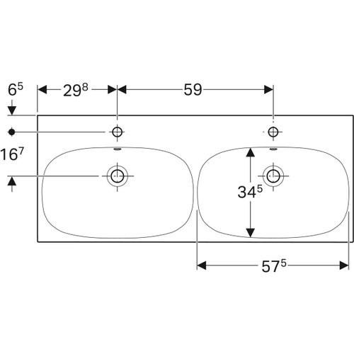 Immagine di Geberit ACANTO doppio lavabo L.120 cm con foro rubinetteria e fissaggio semplice, colore bianco finitura lucido 500.627.01.2