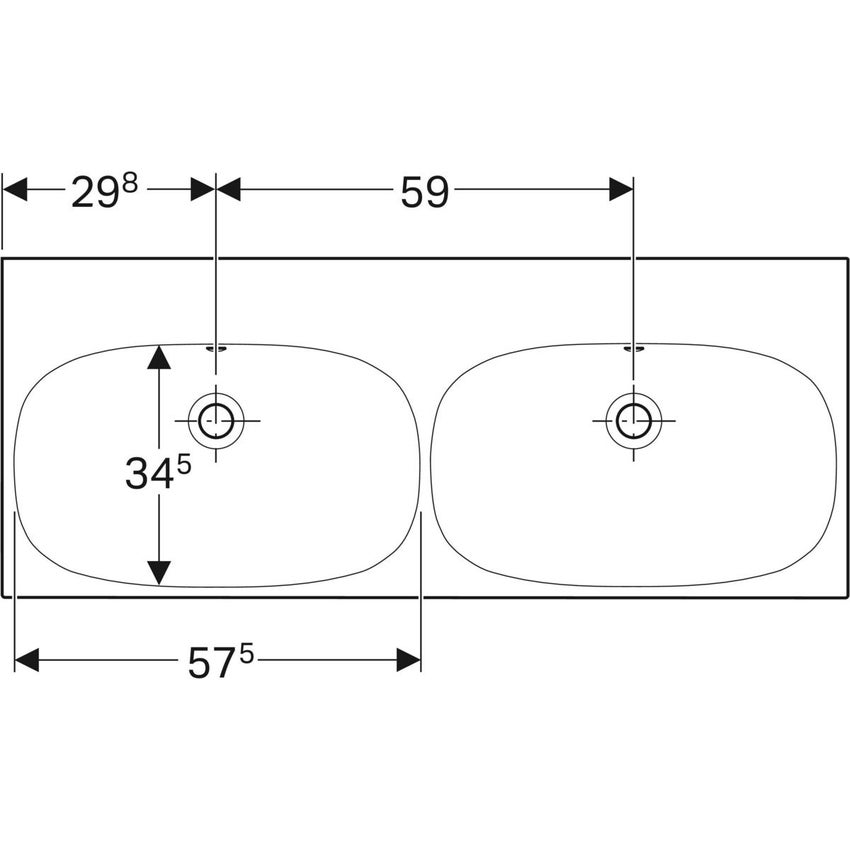 Immagine di Geberit ACANTO doppio lavabo L.120 cm senza foro rubinetteria, fissaggio semplice, colore bianco finitura lucido 500.628.01.2