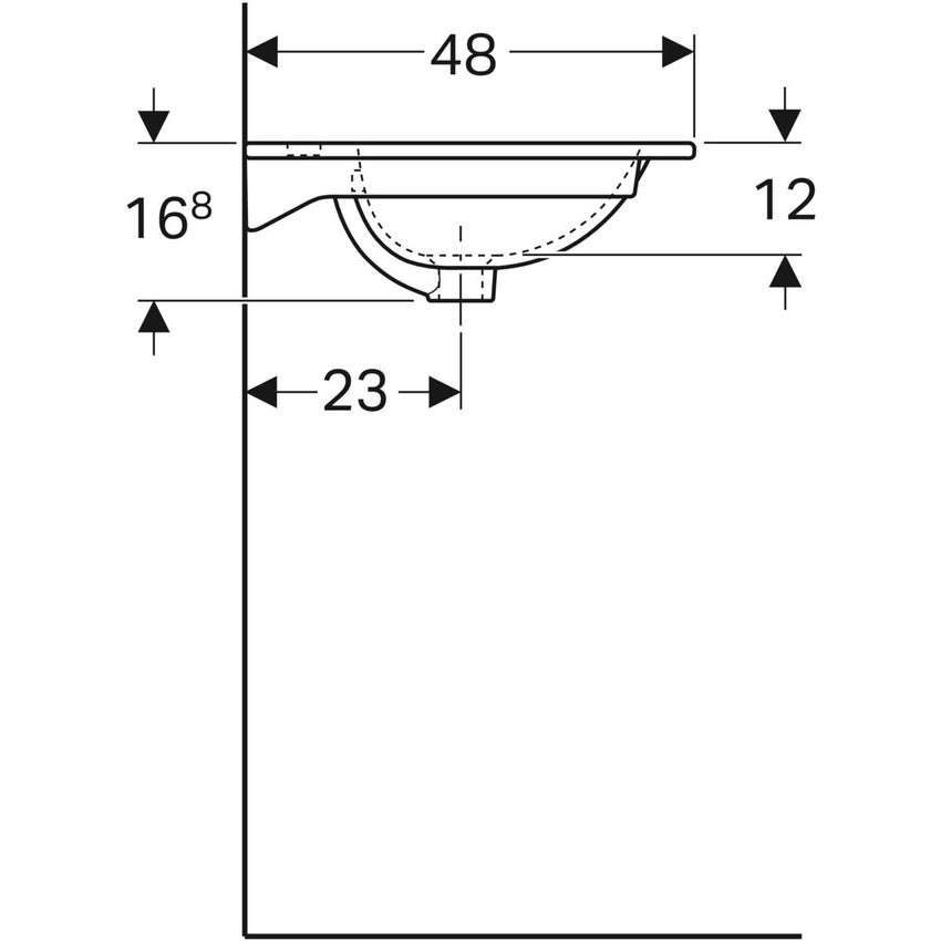 Immagine di Geberit ACANTO lavabo slim L.75 cm, per installazione su mobile, con foro rubinetteria e troppopieno, colore bianco finitura KeraTect 500.641.01.8