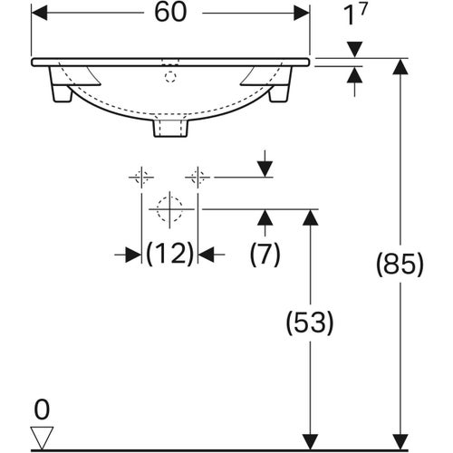 Immagine di Geberit ACANTO lavabo slim L.60 cm, per installazione su mobile, con foro rubinetteria e troppopieno, colore bianco finitura lucido 500.640.01.2