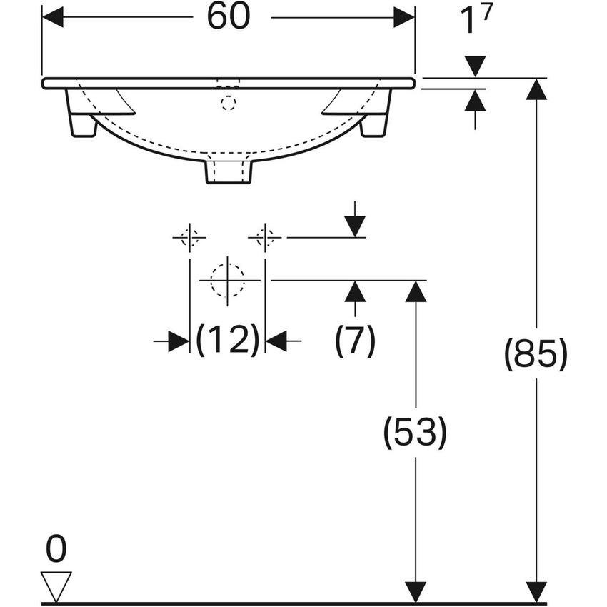 Immagine di Geberit ACANTO lavabo slim L.75 cm, per installazione su mobile, con foro rubinetteria e troppopieno, colore bianco finitura KeraTect 500.641.01.8