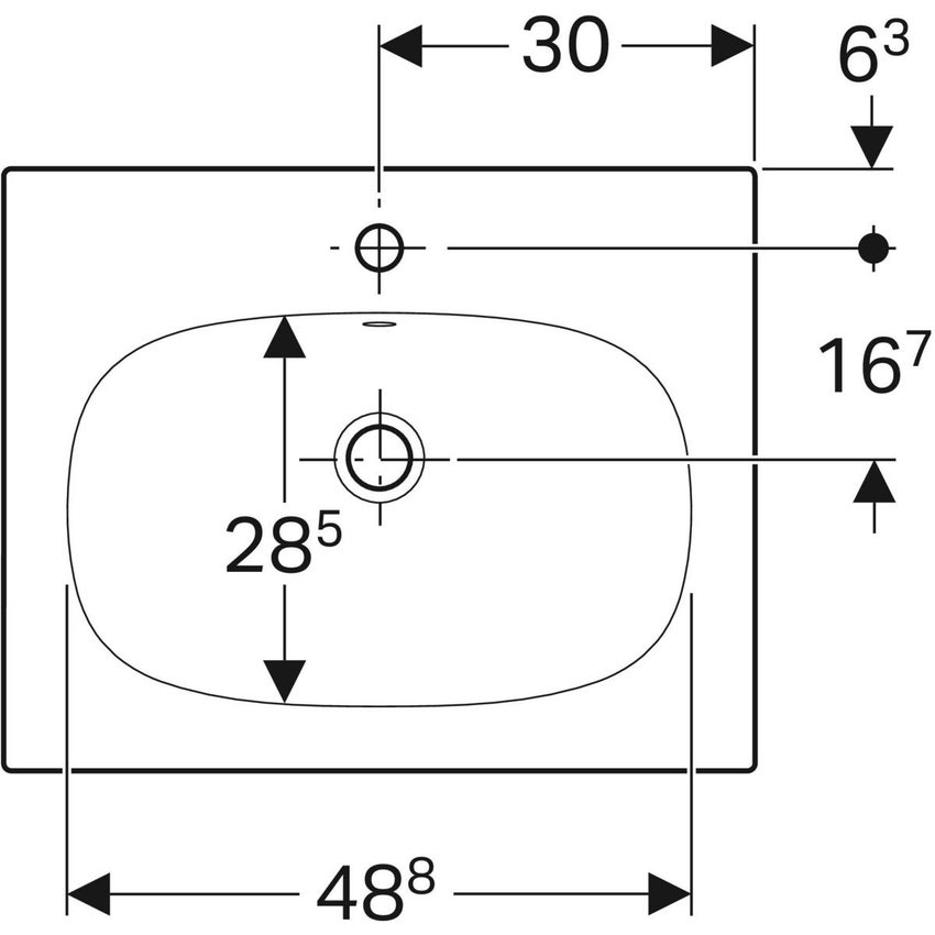 Immagine di Geberit ACANTO lavabo slim L.75 cm, per installazione su mobile, con foro rubinetteria e troppopieno, colore bianco finitura KeraTect 500.641.01.8