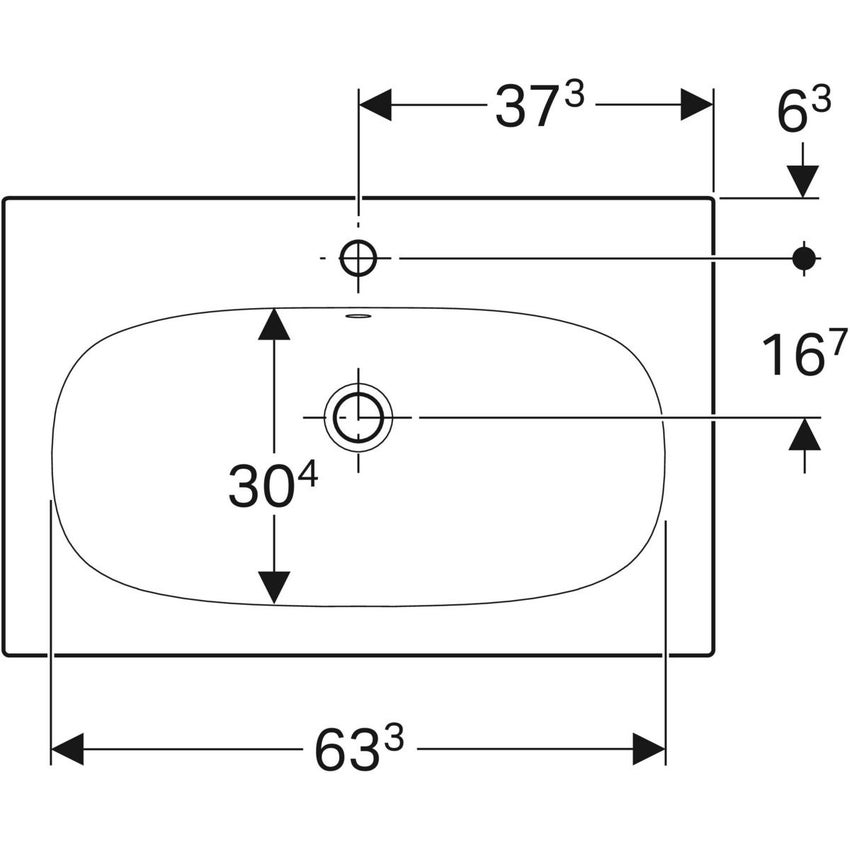 Immagine di Geberit ACANTO lavabo slim L.75 cm, per installazione su mobile, con foro rubinetteria e troppopieno, colore bianco finitura lucido 500.641.01.2