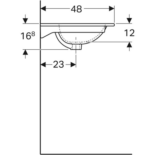Immagine di Geberit ACANTO lavabo slim L.75 cm, per installazione su mobile, con foro rubinetteria e troppopieno, colore bianco finitura lucido 500.641.01.2