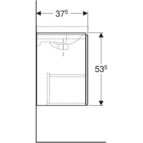 Immagine di Geberit ACANTO mobile sottolavabo sospeso per lavamani L.45 cm, con un'anta, corpo colore bianco finitura lucido, ante colore bianco finitura vetro lucido 503.002.01.2
