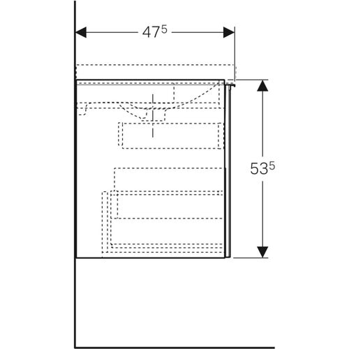 Immagine di Geberit ACANTO mobile sottolavabo sospeso L.60 cm, per lavabo standard e slim, con un cassetto esterno e interno, corpo colore nero finitura opaco, cassetti colore nero finitura vetro lucido 500.609.16.1