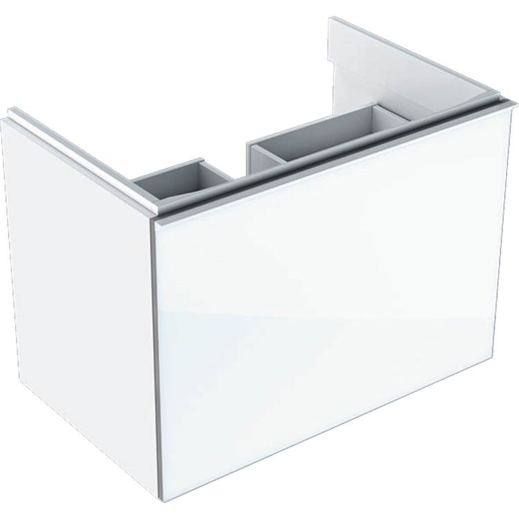Immagine di Geberit ACANTO mobile sottolavabo sospeso per lavabo standard e slim 75 cm con un cassetto esterno e interno, corpo colore bianco/lucido, cassetti bianco/vetro lucido 500.611.01.2