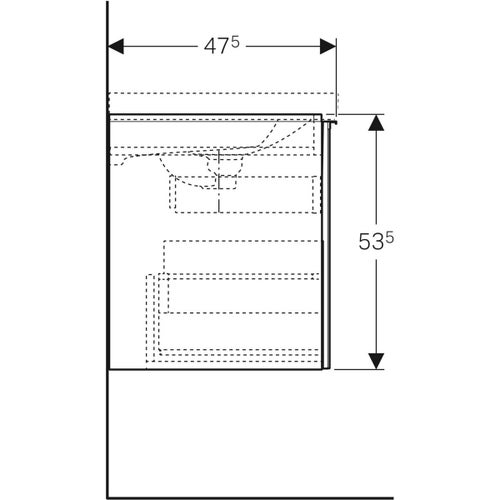 Immagine di Geberit ACANTO mobile sottolavabo sospeso L.75 cm, per lavabo standard e slim, con un cassetto esterno e interno, corpo colore bianco finitura lucido, cassetti colore bianco finitura vetro lucido 500.611.01.2