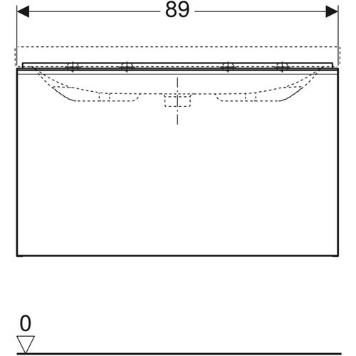 Immagine di Geberit ACANTO mobile sottolavabo sospeso L.90 cm, per lavabo standard e slim, con un cassetto esterno e interno, corpo colore bianco finitura lucido, cassetti colore bianco finitura vetro lucido 500.612.01.2