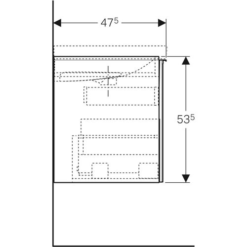 Immagine di Geberit ACANTO mobile sottolavabo sospeso L.90 cm, per lavabo standard e slim, con un cassetto esterno e interno, corpo colore grigio sabbia finitura opaco, cassetti colore grigio sabbia finitura vetro lucido 500.612.JL.1