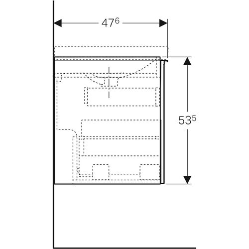 Immagine di Geberit ACANTO mobile sottolavabo sospeso L.120 cm, per lavabo standard e slim, corpo colore bianco finitura lucido, cassetti colore bianco finitura vetro lucido 503.007.01.2