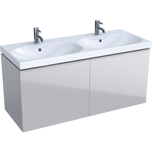 Immagine di Geberit ACANTO mobile sottolavabo sospeso L.120 cm, per lavabo standard e slim, corpo colore grigio sabbia finitura opaco, cassetti colore grigio sabbia finitura vetro lucido 500.613.JL.2