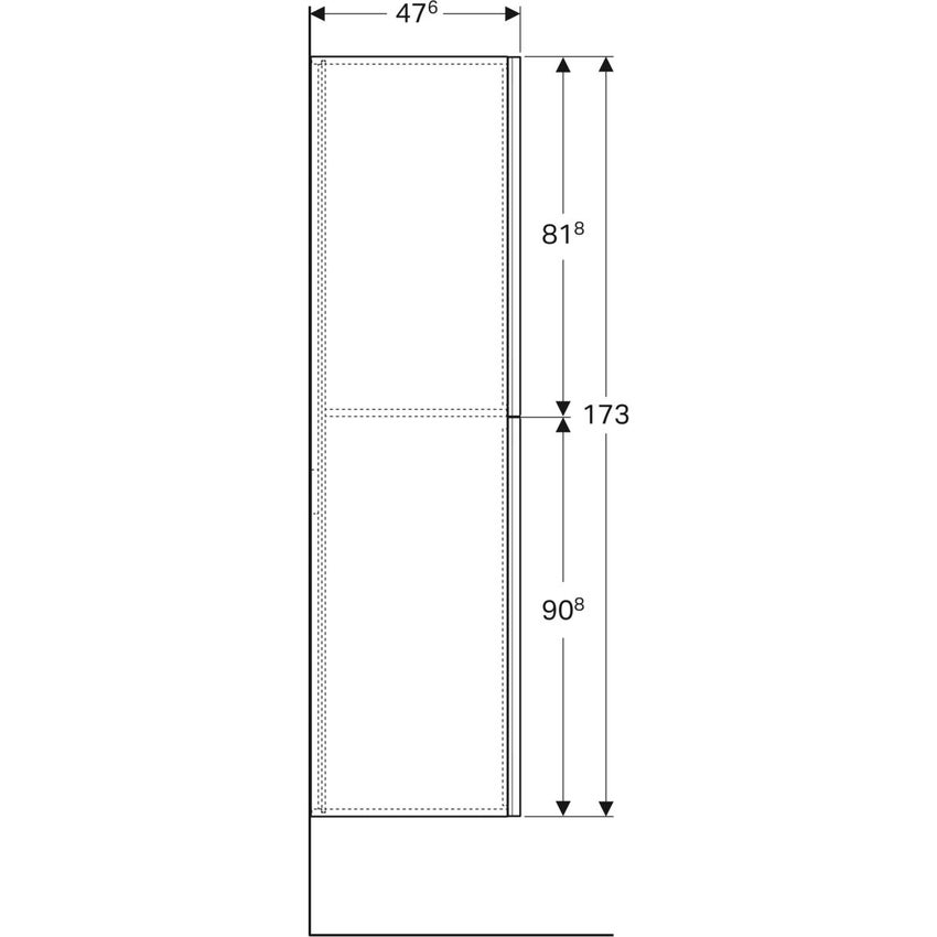 Geberit ACANTO composizione bagno: mobile sottolavabo sospeso, colore lava  finitura lucido + 2 specchi contenitori con illuminazione, finitura rovere  mystic + doppio lavabo monoforo, colore bianco 500.613.JK.2-500.628.01.2