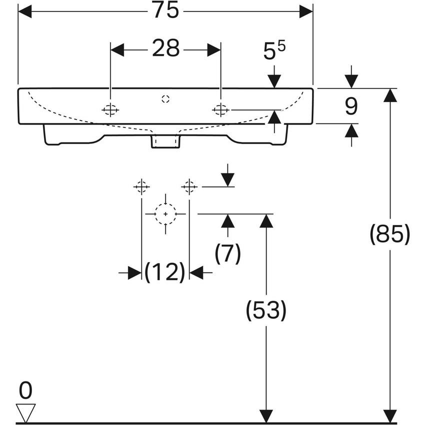 Immagine di Geberit ICON lavabo 75 cm con rubinetteria monoforo, colore bianco/KeraTect finitura lucido 124075600
