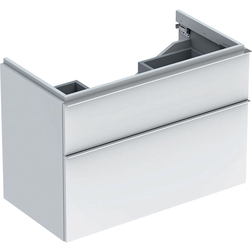 Immagine di Geberit ICON mobile sospeso L.90 cm per lavabo, con due cassetti, maniglia finitura cromo, colore bianco finitura lucido 502.305.01.2