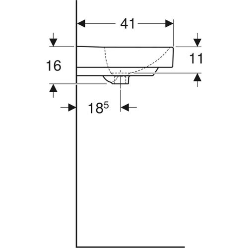 Immagine di Geberit SMYLE SQUARE lavabo rettangolare L.50 cm, con foro rubinetteria e troppopieno, colore bianco finitura lucido 500.256.01.1
