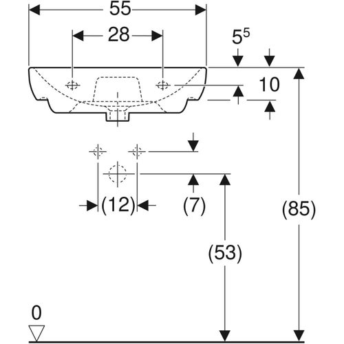 Immagine di Geberit SMYLE lavabo L.55 cm, per rubinetteria monoforo, con troppopieno, colore bianco finitura lucido 500.227.01.1
