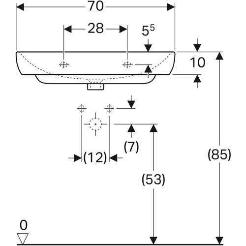 Immagine di Geberit SMYLE lavabo L.70 cm, per rubinetteria monoforo, con troppopieno, colore bianco finitura lucido 500.248.01.1