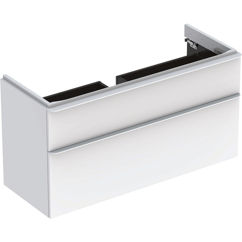 Immagine di Geberit SMYLE mobile sospeso L.120 cm per lavabo, con due cassetti a chiusura ammortizzata, colore bianco finitura lucido 500.355.00.1