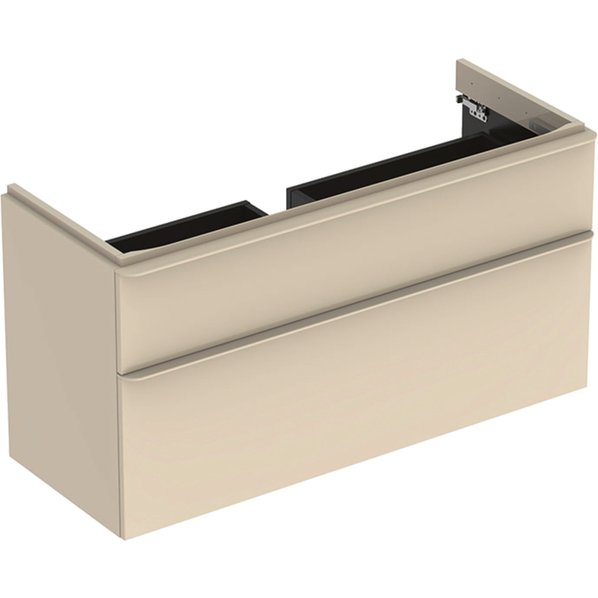 Immagine di Geberit SMYLE mobile sospeso L.120 cm per lavabo, con due cassetti a chiusura ammortizzata, colore grigio sabbia finitura lucido 500.355.JL.1