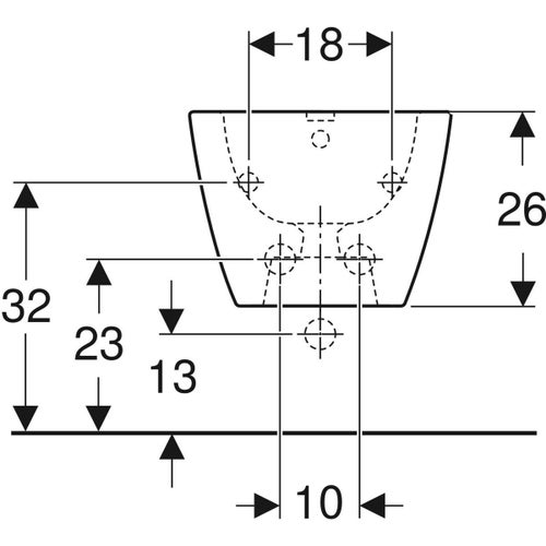 Immagine di Geberit SMYLE bidet sospeso, con foro rubinetteria e troppopieno, fissaggio nascosto, colore bianco finitura lucido 500.209.01.1