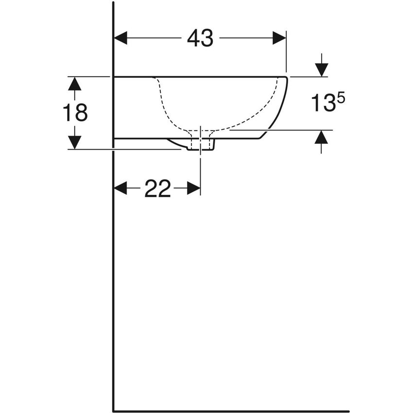 Immagine di Geberit FANTASIA lavamani L.50 cm, con foro rubinetteria e troppopieno, colore bianco finitura lucido 500.893.00.1