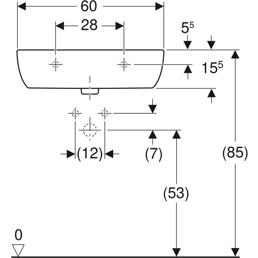 Immagine di Geberit FANTASIA lavabo L.60 cm, con foro rubinetteria e troppopieno, colore bianco finitura lucido 500.906.00.1