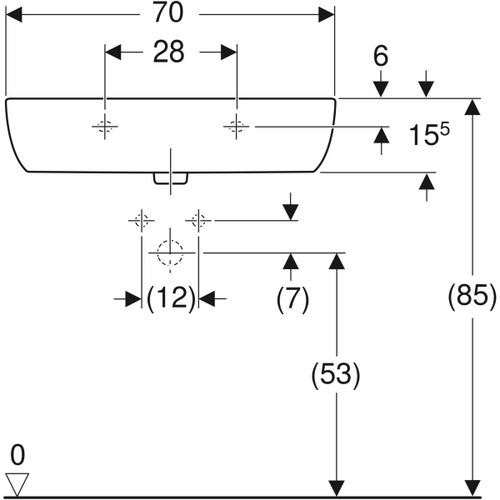 Immagine di Geberit FANTASIA lavabo L.70 cm, con foro rubinetteria e troppopieno, colore bianco finitura lucido 500.852.00.1