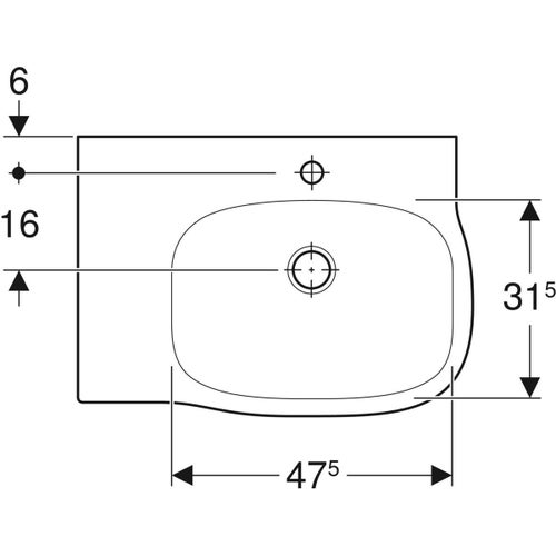 Immagine di Geberit FANTASIA lavamani L.65 cm, con foro rubinetteria, troppopieno e ripiano d'appoggio a sinistra, colore bianco finitura lucido 500.879.00.1