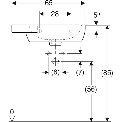 Immagine di Geberit FANTASIA lavamani L.65 cm, con foro rubinetteria, troppopieno e ripiano d'appoggio a sinistra, colore bianco finitura lucido 500.879.00.1