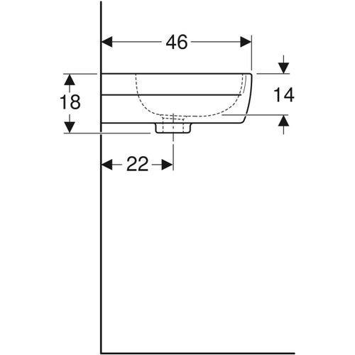 Immagine di Geberit FANTASIA lavamani L.65 cm, con foro rubinetteria, troppopieno e ripiano d'appoggio a sinistra, colore bianco finitura lucido 500.879.00.1