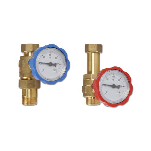 Immagine di Bosch CS20 Kit 2 rubinetti ¾” per circuito di riscaldamento, mandata (rosso) e ritorno (blu) 7738112122