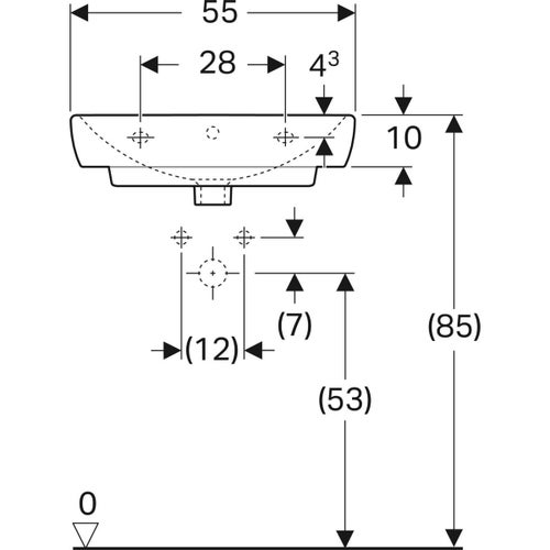 Immagine di Geberit SELNOVA SQUARE lavabo L.55 cm, con foro rubinetteria e troppopieno, colore bianco finitura lucido 500.290.01.1