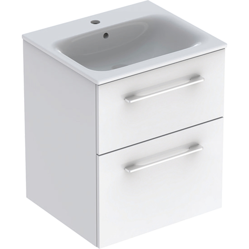Immagine di Geberit SELNOVA SQUARE set lavabo L.55 cm, con foro rubinetteria e troppopieno, compreso di mobile sottolavabo con due cassetti, colore bianco finitura lucido 501.232.00.1
