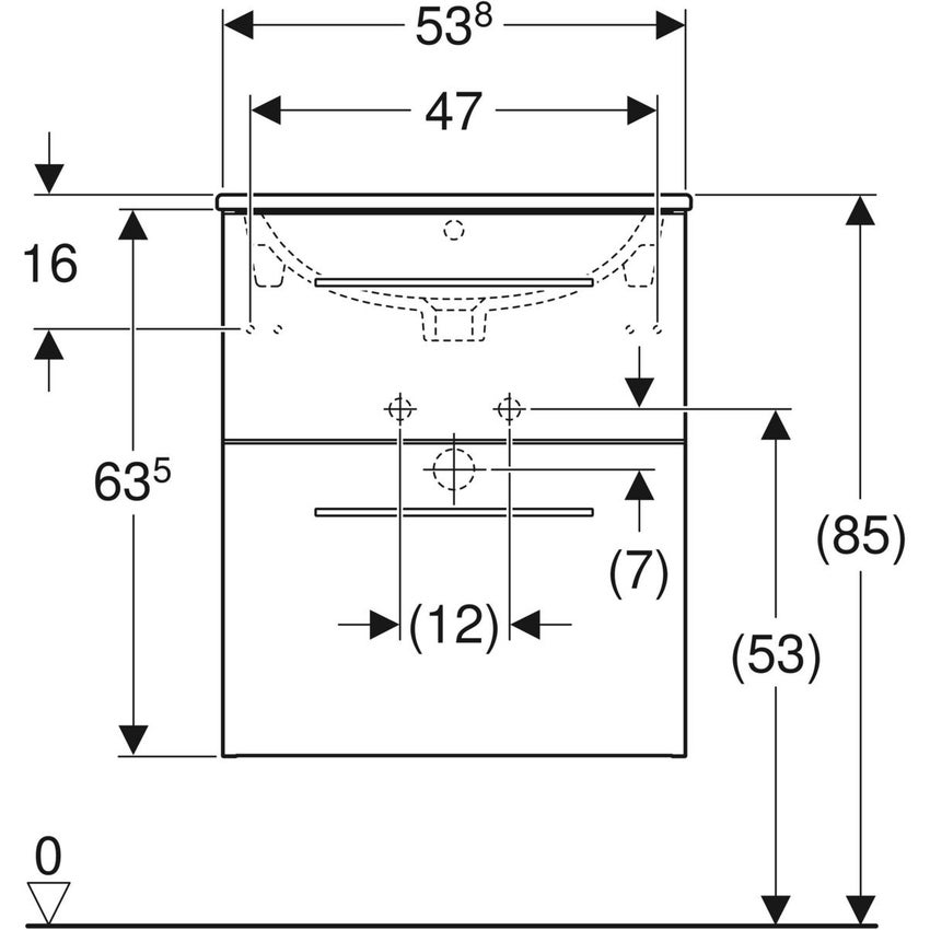 Immagine di Geberit SELNOVA SQUARE set lavabo L.55 cm, con foro rubinetteria e troppopieno, compreso di mobile sottolavabo con due cassetti, colore bianco finitura lucido 501.232.00.1