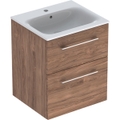 Immagine di Geberit SELNOVA SQUARE set lavabo L.55 cm, con foro rubinetteria e troppopieno, compreso di mobile sottolavabo con due cassetti, finitura noce americano 501.234.00.1
