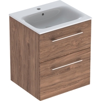 Immagine di Geberit SELNOVA SQUARE set lavabo L.55 cm, con foro rubinetteria e troppopieno, compreso di mobile sottolavabo con due cassetti, finitura noce americano 501.234.00.1