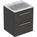Immagine di Geberit SELNOVA SQUARE set lavabo L.55 cm, con foro rubinetteria e troppopieno, compreso di mobile sottolavabo con due cassetti, colore lava finitura opaco 501.233.00.1