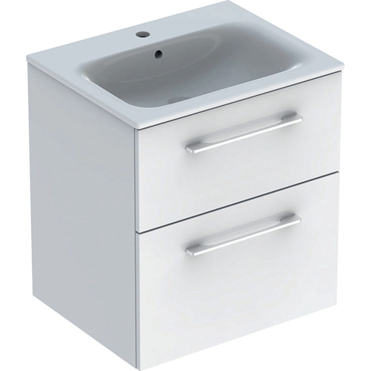 Immagine di Geberit SELNOVA SQUARE set lavabo 60 cm con mobile sottolavabo due cassetti, colore bianco finitura lucido 501.236.00.1
