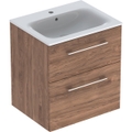 Immagine di Geberit SELNOVA SQUARE set lavabo L.60 cm, con foro rubinetteria e troppopieno, compreso di mobile sottolavabo con due cassetti, finitura noce americano 501.238.00.1