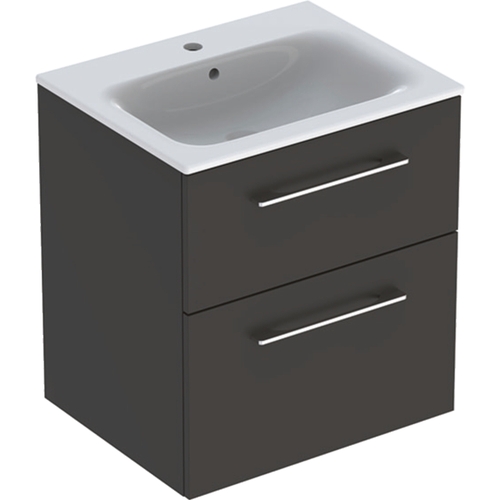 Immagine di Geberit SELNOVA SQUARE set lavabo L.60 cm, con foro rubinetteria e troppopieno, compreso di mobile sottolavabo con due cassetti, colore lava finitura opaco 501.237.00.1