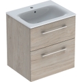 Immagine di Geberit SELNOVA SQUARE set lavabo L.60 cm, con foro rubinetteria e troppopieno, compreso di mobile sottolavabo con due cassetti, finitura noce americano chiaro 501.239.00.1